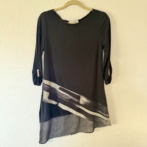 Joseph Ribkoff Tunic Top Size 6 Black Gold Glitter Asymmetrical Holiday Office